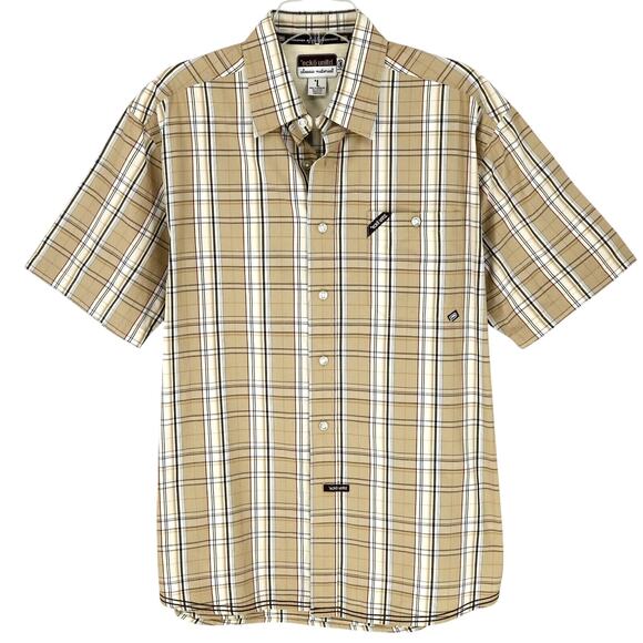 Ecko Unltd Shirt Mens Large Beige White Plaid Cotton Logo Casual Retro Resort - Picture 1 of 11